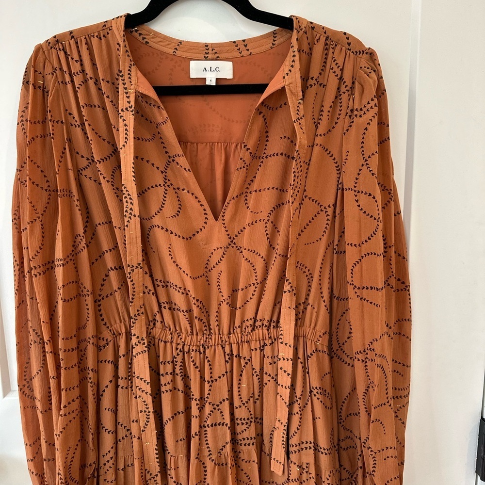 A.L.C. 100% Silk Heart Print Marlowe Long Sleeve Dress - Picture 2 of 10